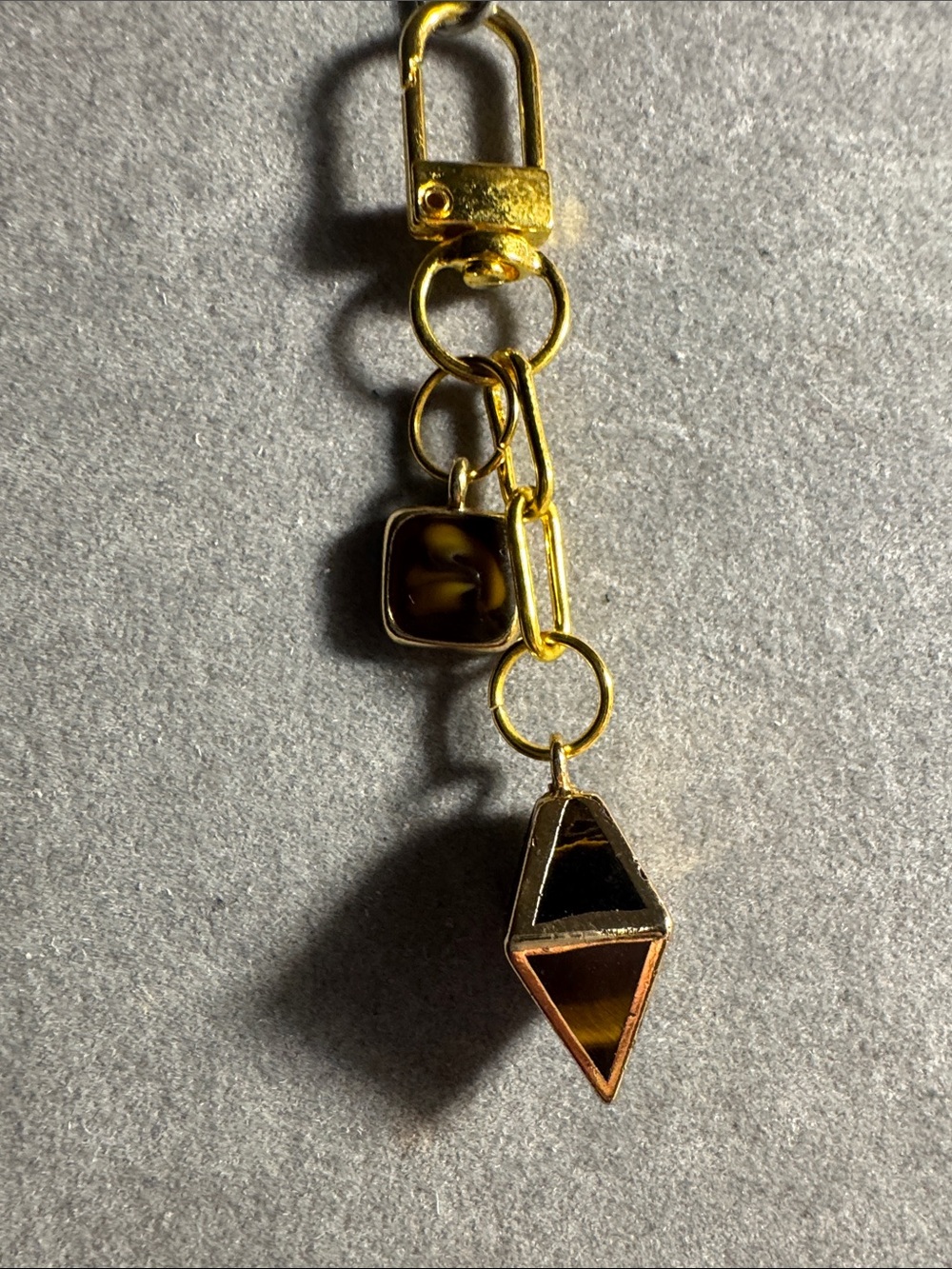 Hand Crafted Gold-Tone Key & Card Holder with Brown Tiger-Eye Accents
